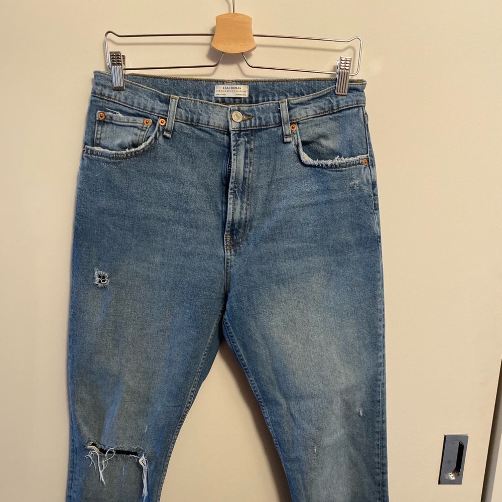 Zara Mid-Rise Boyfriend Distressed Jeans